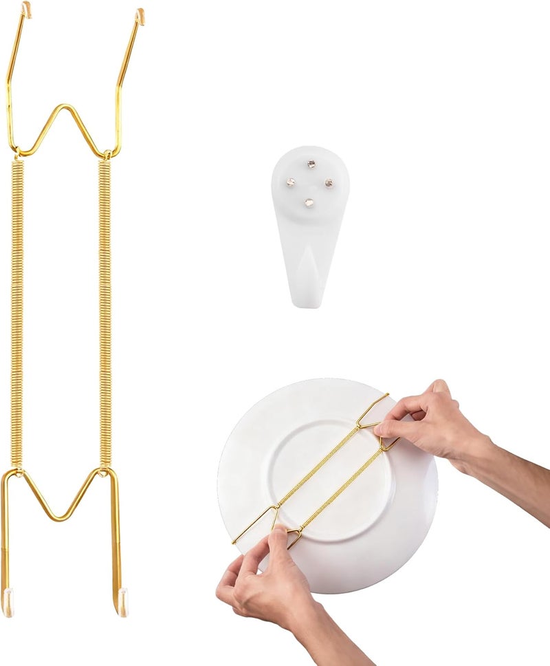 Litray Plate Hangers for The Wall Suitable for 16-20 inch Small Decorative Plate, Invisible Stainless Steel Plate Hangers for Display with Wall Hooks, for Plates/Platter/Dish/Picture(Gold) - Image 1